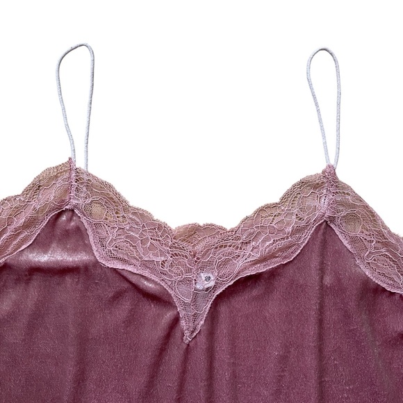 Mauve Pink Spaghetti Strap Lace Detail Velvet Tank Top Medium - Picture 2 of 3